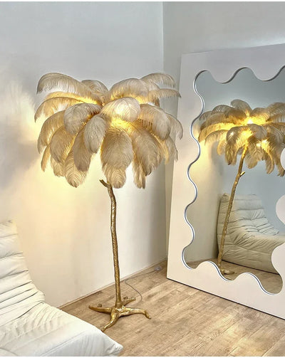 Lampe de Sol en Plumes – Élégance et Douceur pour une Décoration Haut de Gamme