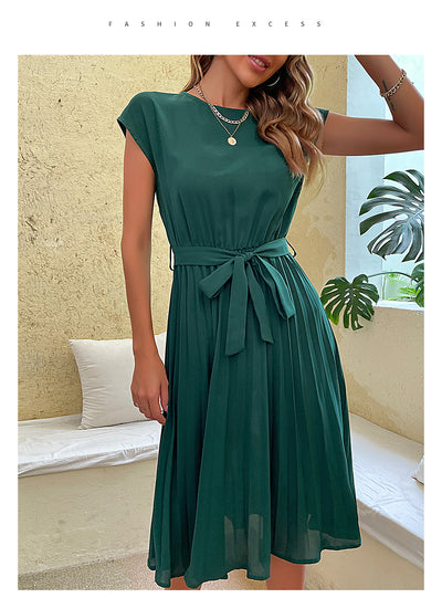 Robe Midi plissée à manches courtes