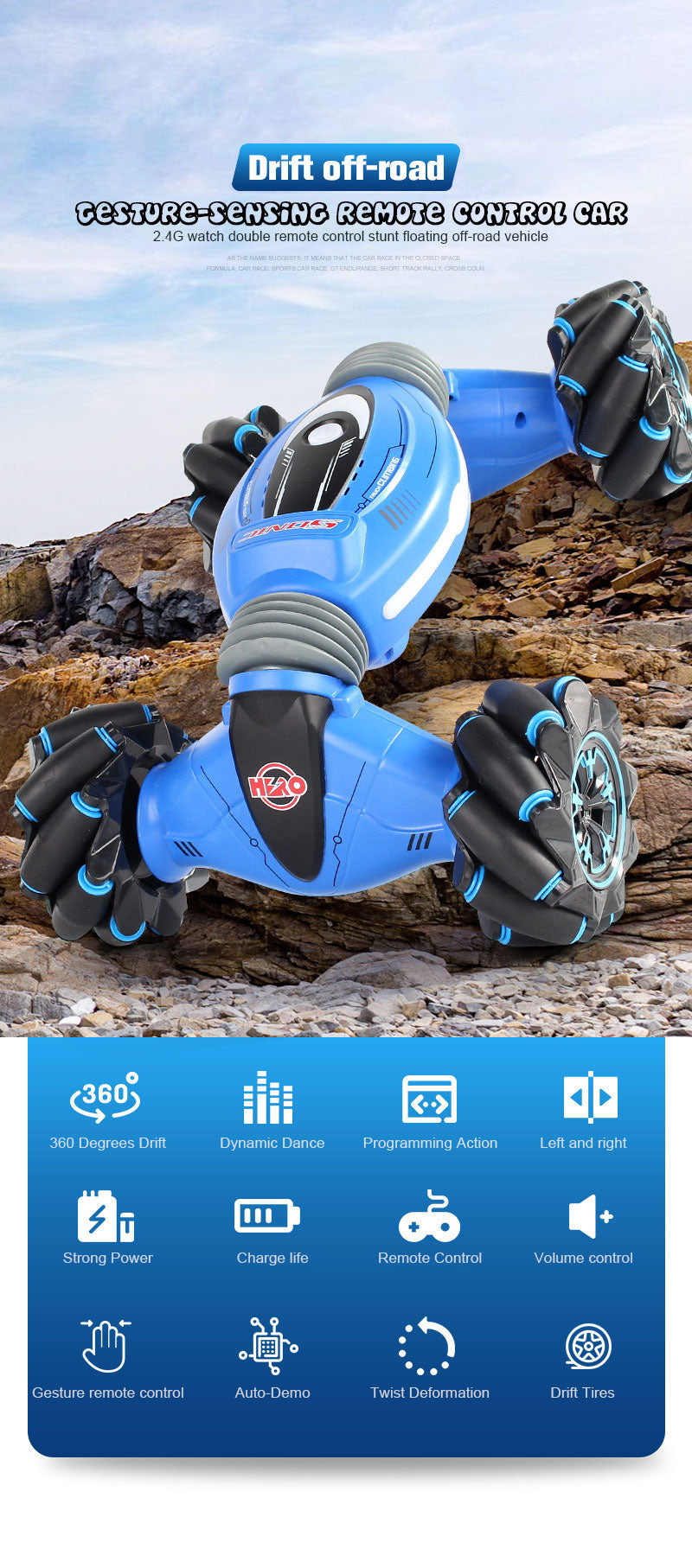 Voiture de cascade à double face à contrôle gestuel