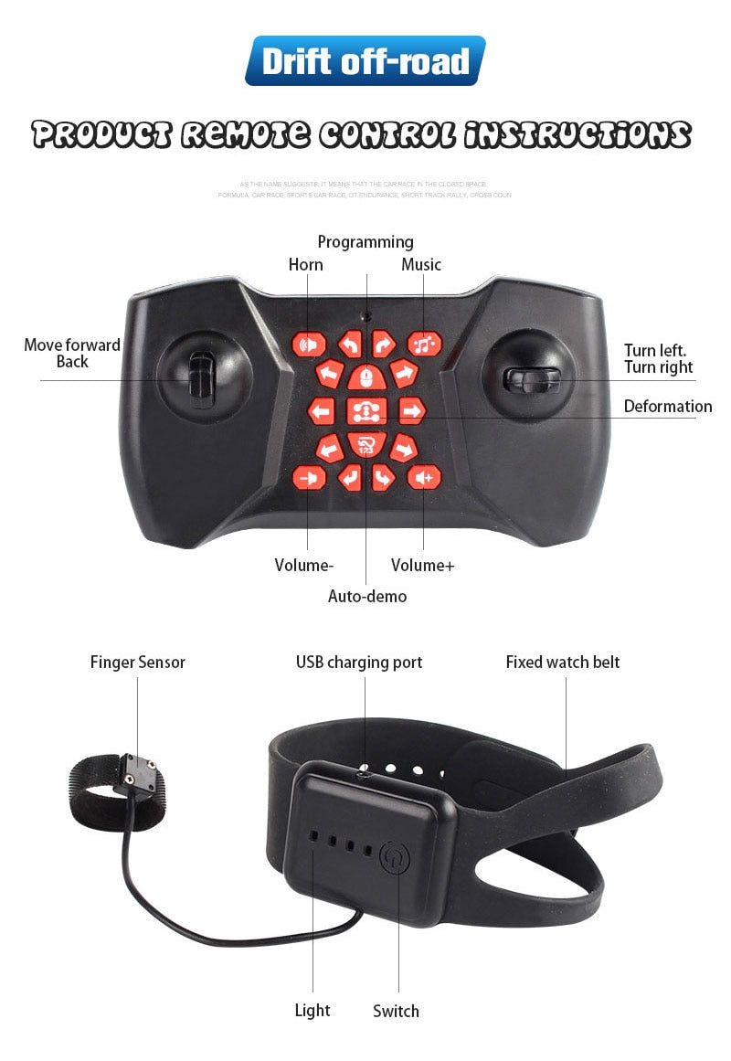 Voiture de cascade à double face à contrôle gestuel
